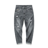 Jean décontracté en relief pour hommes de grande taille, pantalon en denim rapiécé